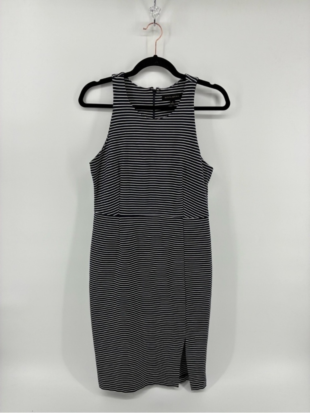 Banana Republic Black and White Striped Sleeveless Midi Dress